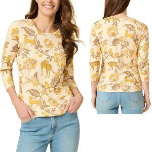 NWT New $178 J.McLaughlin Signature Sand Gold Tigris Knit 3/4 Sleeve Top Size M